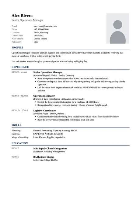 Tabellarisch CV design